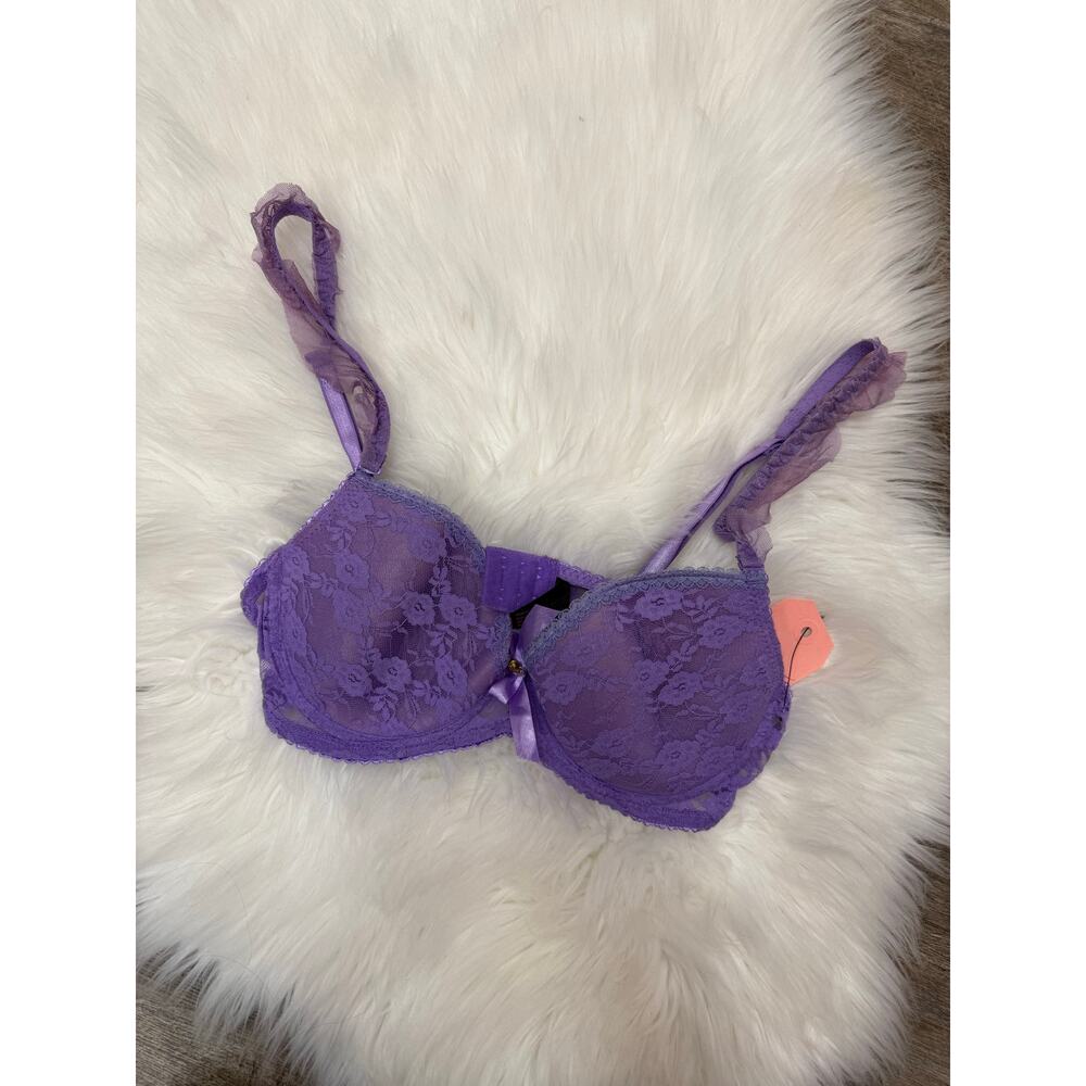 Black Fuchsia Purple Lace Bra - 36B